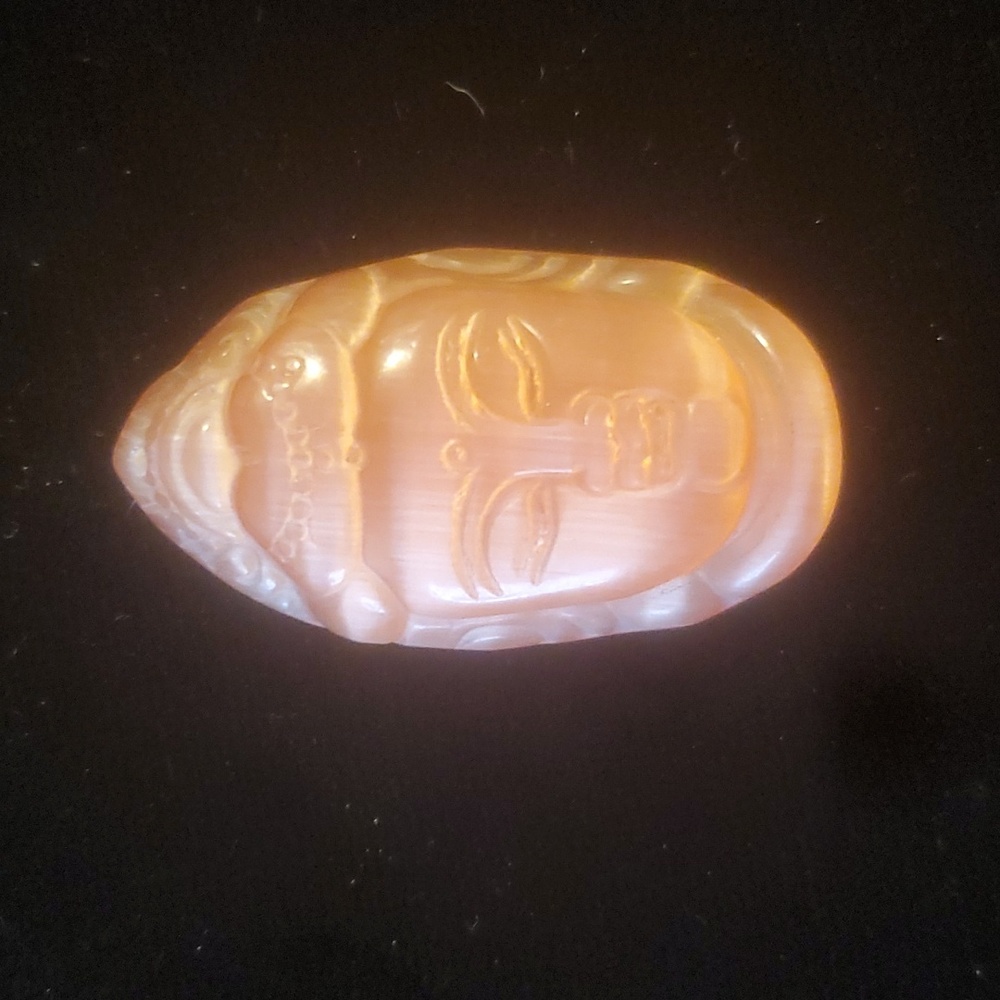 New Carved Orange Cats Eye Buddha Head Pendant.